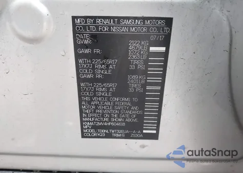 2017 Nissan Rogue Sv из США, поврежденный, VIN KNMAT2MV4HP604618